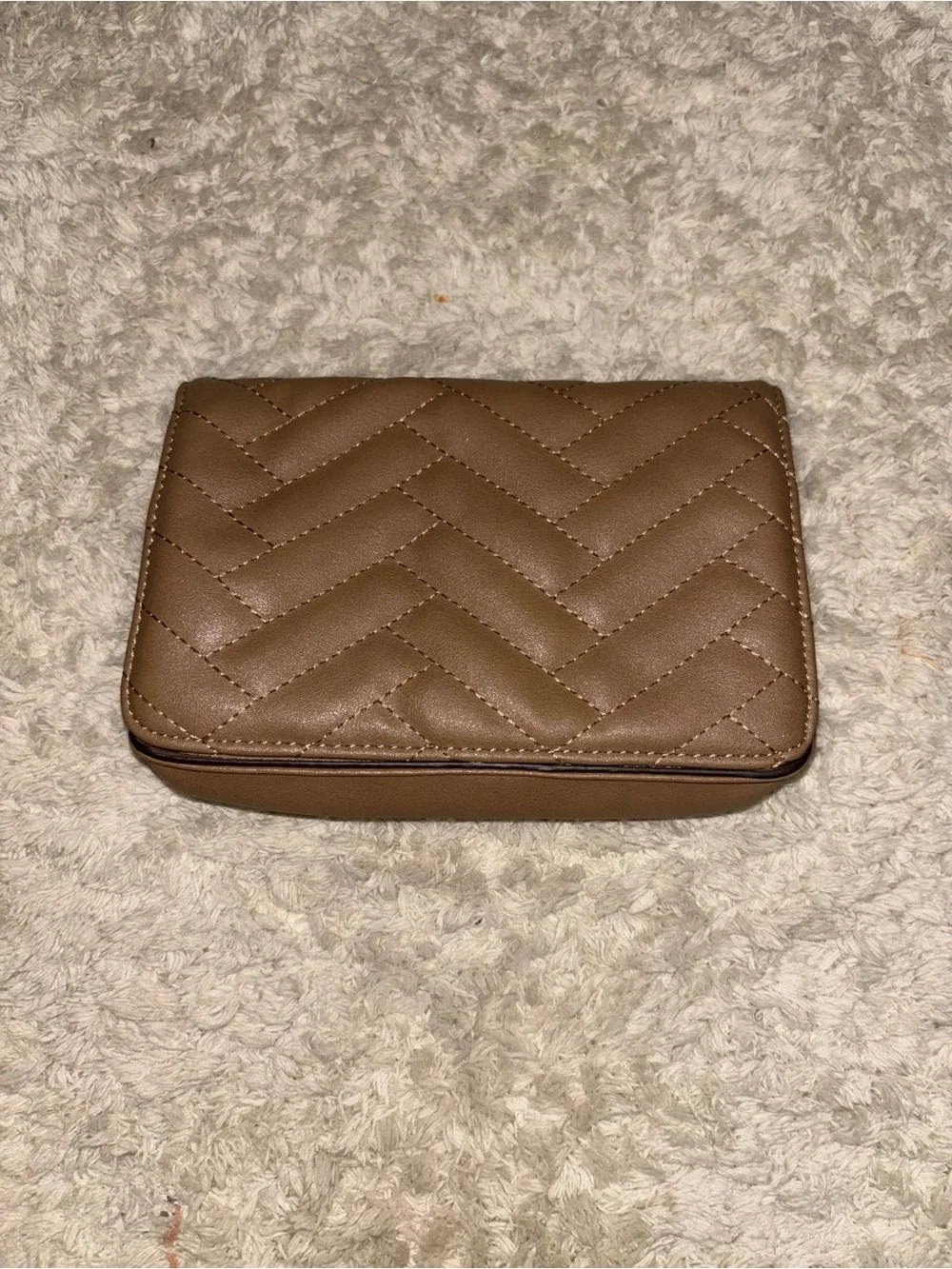 Quilted Tan Shoulder Bag/Purse - Women's Crossbody with gold chain strap